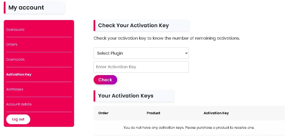 check activation key from my account