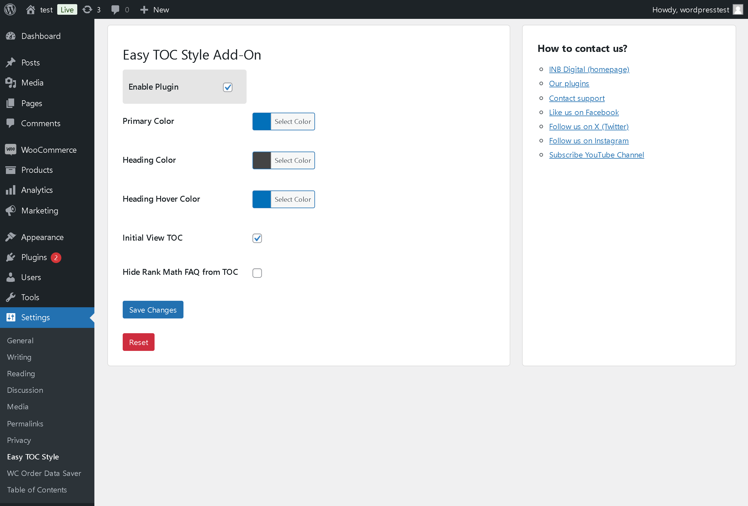 Easy TOC Style Addon Plugin Customization Page