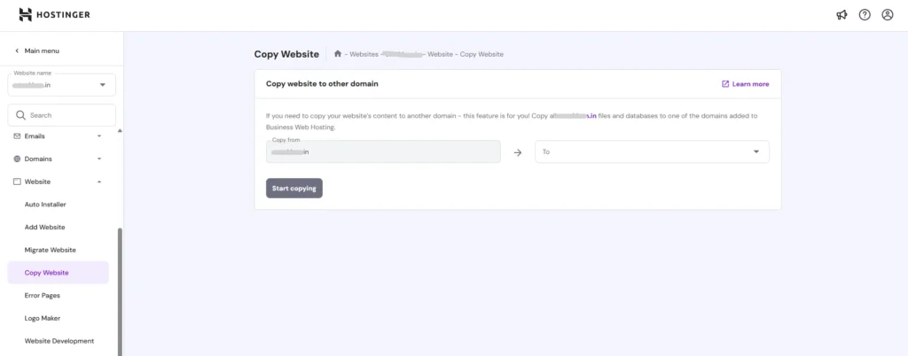 Hostinger Copy Website to Another Domain