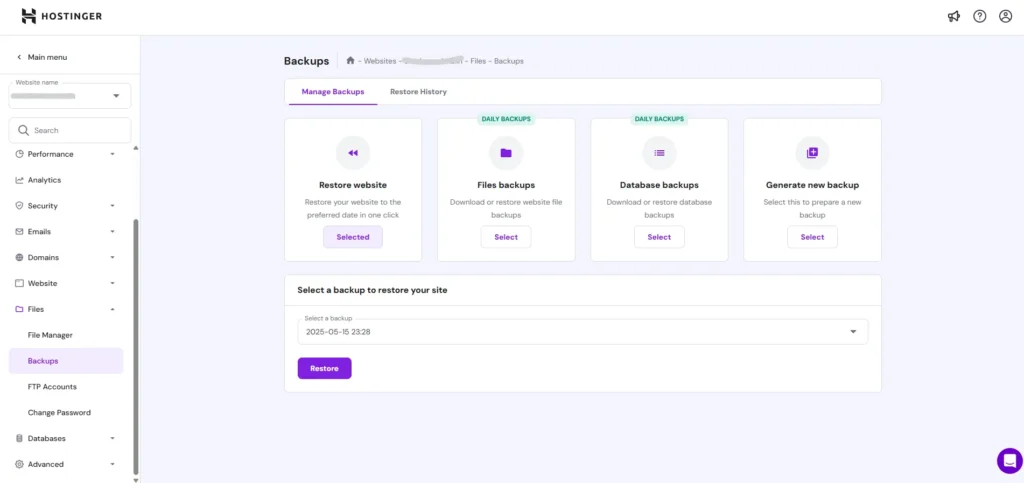 Hostinger Website Backup and Restore