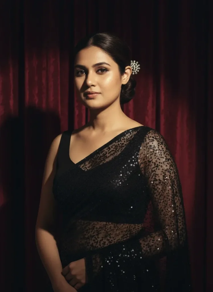 gemini nano ai saree edits Classic Black Saree with Studio-Style Lighting